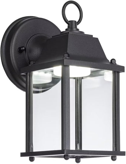 LIT-PaTH Outdoor LED Wall Lantern, Wall Sconce as Porch Lighting Fixture, 5000K Daylight White, 9.5W 800 Lumen, Aluminum Housing Plus Glass, Black Finish, 2-Pack