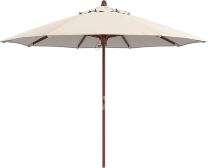 California Umbrella 9' Premium Commercial Hardwood Patio Umbrella, Manual Lift With Sunbrella Natural Fabric