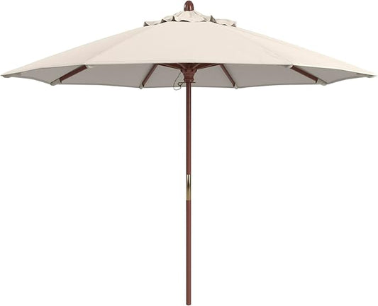 California Umbrella 9' Premium Commercial Hardwood Patio Umbrella, Manual Lift With Sunbrella Natural Fabric