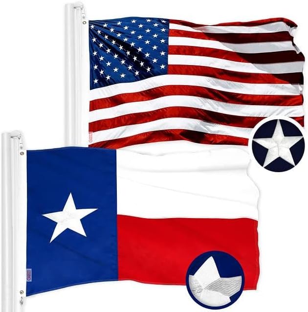 G128 Combo Pack: USA American Flag 3x5 Ft Embroidered Stars & Texas TX State Flag 3x5 Ft Embroidered | US and Texas Flags 3x5 Heavy Duty Outdoor