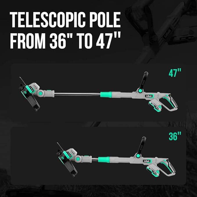 Litheli 20V 12 Inch Cordless String Trimmer/Edger, 2 X 2.0Ah Battery Powered Weed Eater with Auto-Feed for Lawn Trimming/Edging, with 6 Pcs Grass Cutter Spool Line, Fast Charger Included