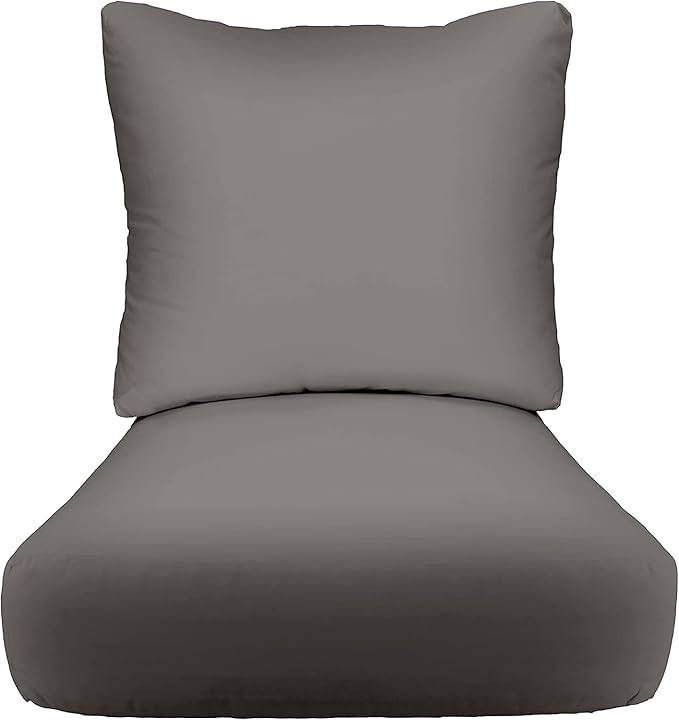 RSH DECOR: Deep Seating Cushion with Pillow Back | 23” x 26” Seat | All-Weather Spun Fabric | Water and Fade-Resistant | Outdoor Chair Cushion Set for Patio Furniture | Charcoal Grey (Gray)