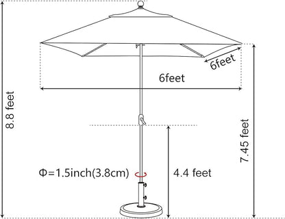 EliteShade USA 10-Year-Non-Fading 6x6Ft Square Market Umbrella Patio Outdoor Table Umbrella with Ventilation, Sunflower Yellow