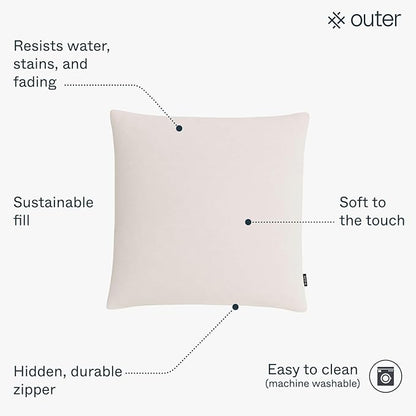 Outer Outdoor Throw Pillow with OuterWeave Performance Fabric, Decorative Outdoor Pillow for Patio & Outdoor Furniture, Includes Machine Washable Pillow Cover and Insert - Pailsades Cream, 18"x18"