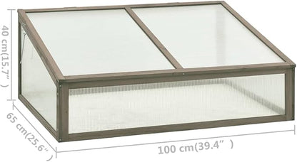 Wooden Garden Greenhouse，Wood Raised Plants Bed Raised Flower Planter Box, Garden Wood Cold Frame Greenhouse Flower Planter, Gray 39.4"x25.6"x15.7" Firwood,-683