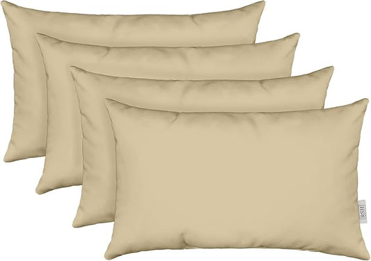 RSH DECOR: Sunbrella Lumbar Throw Pillows Set of 4 | 20" x 12" | Water and Fade-Resistant Performance Fabric | Outdoor Pillow Covers with Down-Alternative Inserts | Canvas Antique Beige