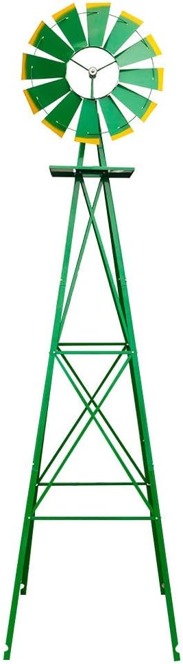 8FT Windmill for Yard Garden Decoration with Weather Vanes，Heavy Duty Outdoor Wind Mills, Large Metal Outdoor Windmill, Weather Resistant,Green