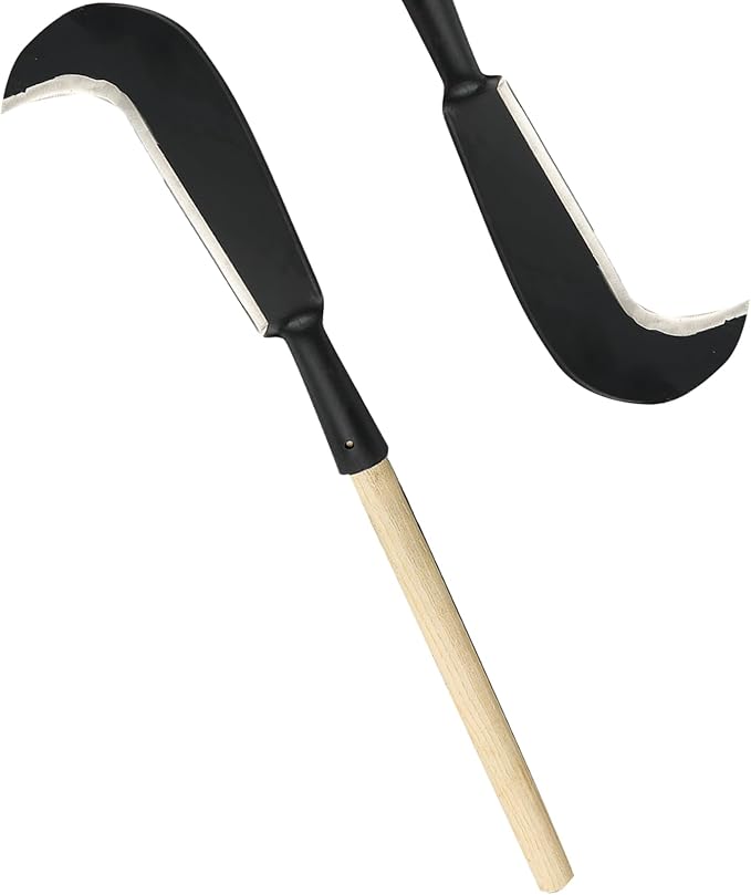 Sickle Garden Tool, Steel Billhook Machete Knife for Cutting Trees Heavy Duty, Hand Grass Weeding Sickle Knife with Wooden Handle for Yard Work