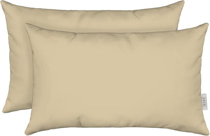 RSH Décor - Sunbrella Jumbo Lumbar Throw Pillows – Set of 2 | 26" x 16" | Indoor Outdoor – Patio, Lounge, Adirondack, Deck | Water & Fade-Resistant | Includes Down Inserts | Canvas Antique Beige