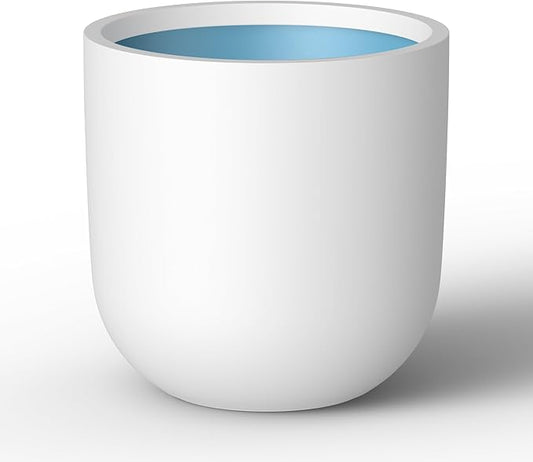 Kante 16.5" Round Concrete Planter, Large Cylinder Plant Pot with Curved Bottom and Drainage Hole, for Indoor and Outdoor Use – Garden or Patio, White Finish with Aqua Blue Interior