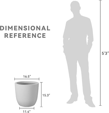 Kante 16.5" Dia Round Concrete Planter, Large Outdoor Modern Indoor Decorative Plant Pots with Drainage Hole and Rubber Plug for Home and Garden, Pure White