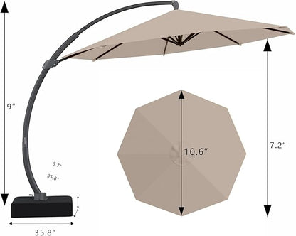 7 Piece Patio Dining Set with 11ft Patio Umbrella (Gray), 7 Black Outdoor HDPE Dining Set with 6 Chairs + 1 Large Table with 2" Umbrella Hole, for Market, Pool, Garden, Backyard, Deck