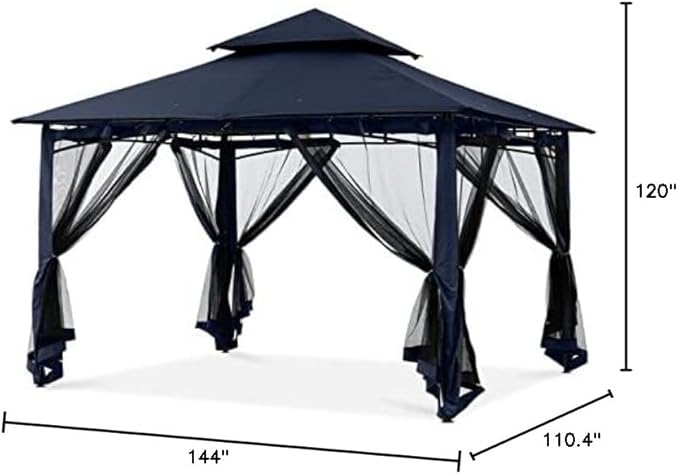 MASTERCANOPY Outdoor Garden Gazebo for Patios with Stable Steel Frame and Netting Walls (10x12,Navy Blue)