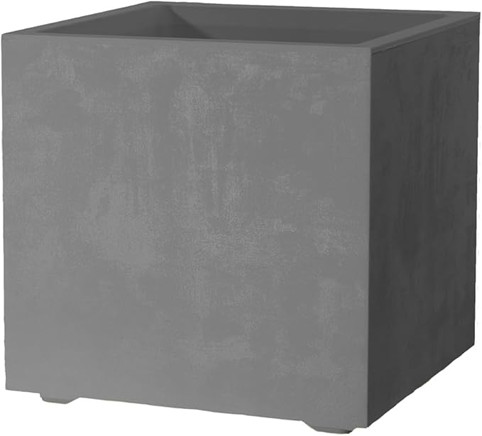 Deroma Millennium 10” Cube Planter | Light & Durable Plastic | Indoor or Outdoor Square Pot for Patio/Porch | Includes Water Reserve & Drain Plug | Trendy Planter for Plants, Flowers, Garden | Grey