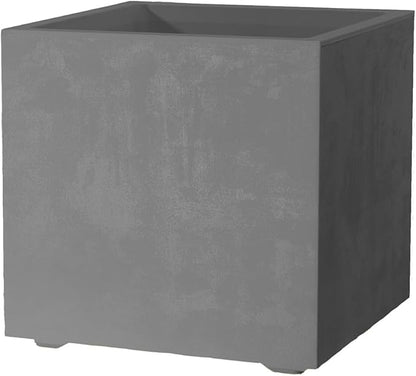 Deroma Millennium 10” Cube Planter | Light & Durable Plastic | Indoor or Outdoor Square Pot for Patio/Porch | Includes Water Reserve & Drain Plug | Trendy Planter for Plants, Flowers, Garden | Grey