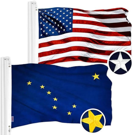 G128 Combo Pack: USA American Flag 3x5 Ft Embroidered Stars & Alaska State Flag 3x5 Ft Embroidered