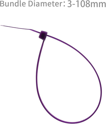 XINGO 100PCS Cable Zip Ties Heavy Duty, Premium Nylon Plastic Wire Ties with 50 Pounds Tensile Strength, Self-Locking Black Nylon Zip Ties for Indoor and Outdoor (16 inch, Purple)