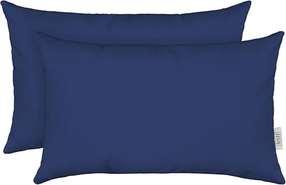 RSH DECOR: Lumbar Throw Pillows Set of 2 | 20” x 12" | All-Weather Spun Fabric | Water and Fade-Resistant | Outdoor Support Pillows for Patio Furniture | Navy Blue