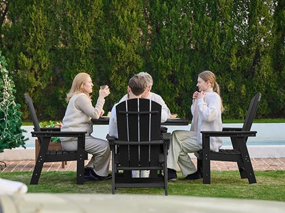 SERWALL 5 Piece Outdoor Dining Set, HDPE Dining Furniture Set with Umbrella Hole, 4 Adirondack Dining Chairs and 45" Round Dining Table, Black