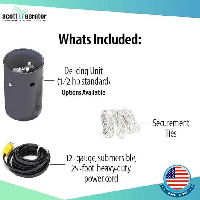 Scott Aerator Slinger De-Icer for Lakes & Ponds | 3/4 Horse Power 115V Stainless Steel | 50 ft. Electric Corded Cable Included | Made in USA