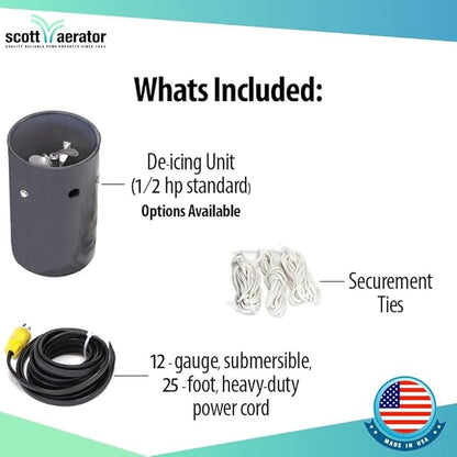 Scott Aerator Slinger De-Icer for Lakes & Ponds | 3/4 Horse Power 115V Stainless Steel | 100 ft. Electric Corded Cable Included | Made in USA