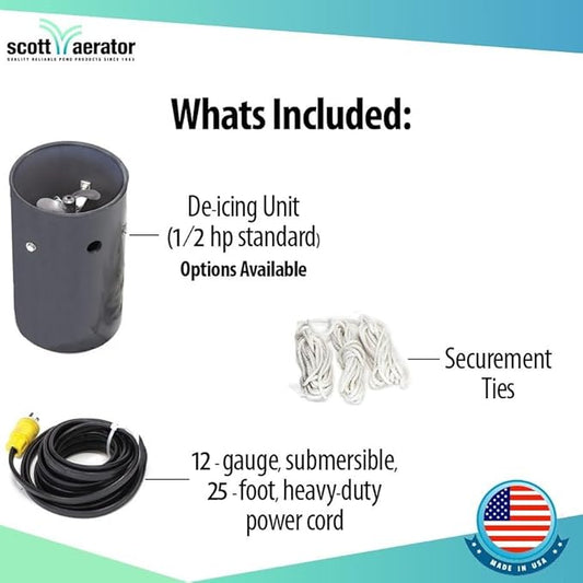 Scott Aerator Slinger De-Icer for Lakes & Ponds | 3/4 Horse Power 115V Stainless Steel | 100 ft. Electric Corded Cable Included | Made in USA