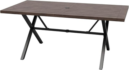 COOS BAY Echo Vibe Outdoor Dining Table with Umbrella Hole, Natural Wood Patio Dining Table for 6, Patio Furniture Set, Brown