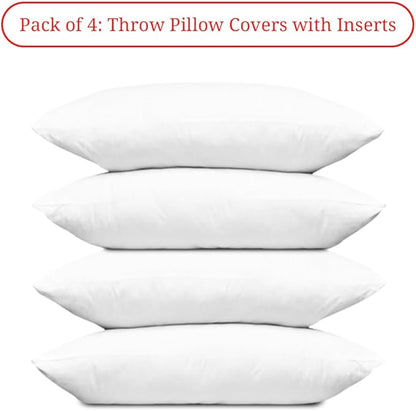 Covers & All Premium Rectangle ThrowPillow Inserts with Covers Set of 4, 14 x 22 Inches White, Decorative Cushions for Couch Sofa Home Decor Office Travel UV Resistant Waterproof Soft Cushions Pillows