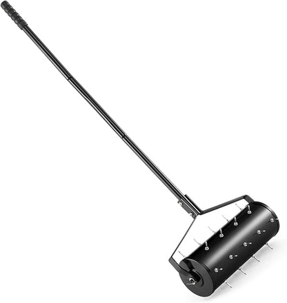 IRONMAX Rolling Lawn Aerator, Sand/Stone Filled Manual Dethatching Soil Aerating Push Tool with Ergonomic Handle, Grass Aerator Lawn Tool for Yard, Garden, Lawn Health Care (21''W x 51''H)