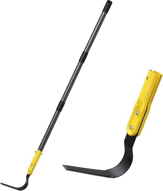 Garden Hoe Tool, 53" Crevice Weeding Tool - L Shape Sickle Garden Tool with Double-Edged Blade and Adjustable Long Handle for Weeding, Loosening Soil, Trenching, Heavy Duty Hoe Garden Tool