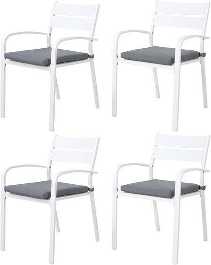 Soleil Jardin Outdoor Aluminum 4-Piece Patio Dining Chairs with Cushions, Stackable Bistro Chairs for Balcony, Garden, Backyard, White Finish & Grey Cushion