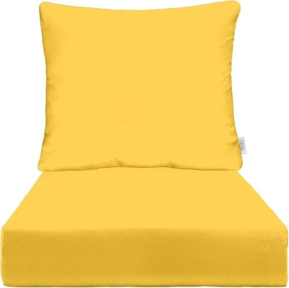 RSH DECOR Deep Seating Cushion with Pillow Back | 23.5” x 25” x 5" Seat | Water and Fade-Resistant Spun Fabric | Made in USA | Outdoor Chair Cushion Set for Patio Furniture (Yellow)