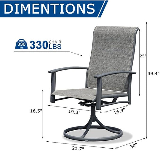 Patio Swivel Chairs Set of 2, Outdoor Swivel Chairs with Armrest, High Back Patio Chair with Metal Frame, All-Weather Outdoor Dining Chair for Deck, Porch and Lawn, Grey
