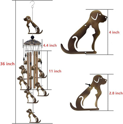 Outdoor Dogs Wind Chimes Indoor Decor - Hand-Made Mobile Romantic Bronze Wind Catcher, 36" Puppys Wind Bells for Home, Balcony, Patio, Garden Festival Decoration, Gift for Mom(4 Tubes, 6 Bells, 7Dogs)