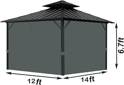 Gazebo Universal Replacement Privacy Curtain, 12'X14' Gazebo Curtains Outdoor Waterproof, 4-Panels Sidewall with Zipper for Patio, Garden and Backyard (Only Curtains, 12'X14', Gray)