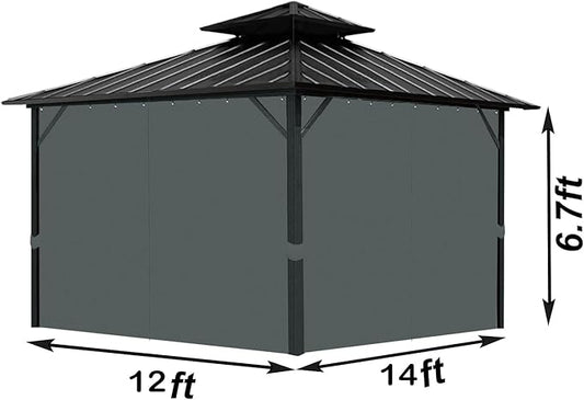 Gazebo Universal Replacement Privacy Curtain, 12'X14' Gazebo Curtains Outdoor Waterproof, 4-Panels Sidewall with Zipper for Patio, Garden and Backyard (Only Curtains, 12'X14', Gray)