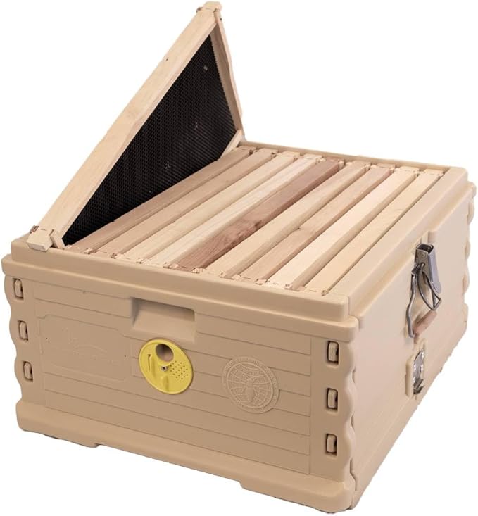 Apimaye Insulated Deep Super with 10 Wood Frames with Premier Double Waxed Foundation. (Tan Body Yellow Entrance)