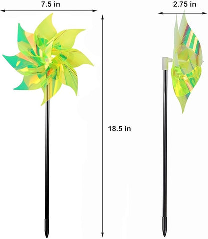 Hausse 10 Pack Reflective Pinwheels Wind Spinner, Extra Sparkly Pinwheel with Stakes, Bird Repellent Blinder Devices Deterrent to Scare Birds Away from Yard Patio Farm Garden, Transparent Yellow