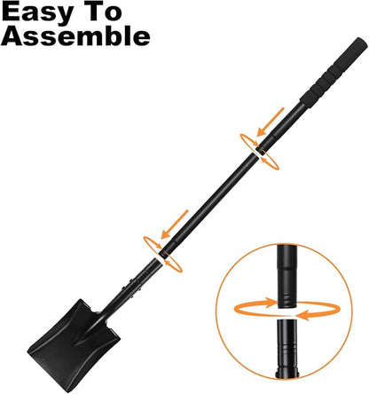 Small Square Shovel 43.3Inches Small Shovel with Metal Handle Garden Tool for Camping Farming Gardening Digging, Black