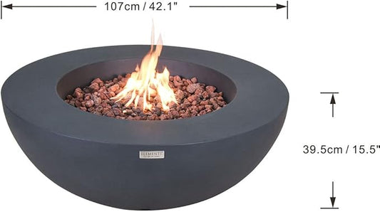Elementi | Lunar Gas Fire Pit Cast Concrete 42" Round Fire Table, Outdoor Fire Pit Electronic Ignition | Canvas Cover, Lava Rock Included | Dark Gray (Propane Gas)