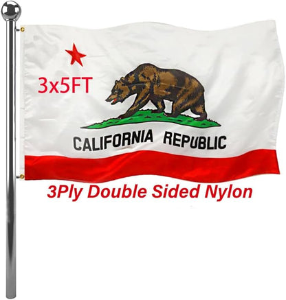Jayus Double Sided California Ca State Flags 3x5 FT Outdoor - 320D Heavy Duty Nylon Republic of Californian Cali Bear Flag Banner with 2 Grommets