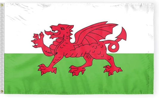 AGAS Wales Flag 3x5 ft 200D Nylon Fabric Double Stitched Canvas Header Brass Grommets Fade Resistant & Vivid Colors Can be Hung on Flagpole Outside or Indoors on a Wall