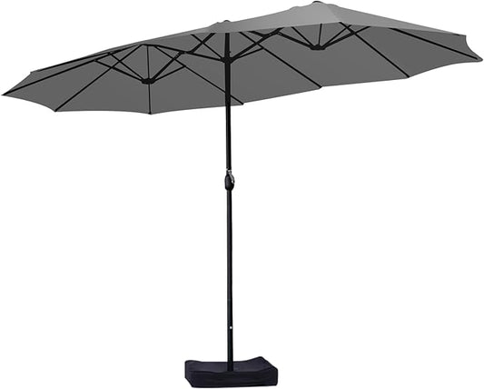 15ft Large Patio Umbrellas with Base Included, Outdoor Double-Sided Rectangle Market Umbrella with Stand, Outside Umbrellas for Poolside Lawn Backyard
