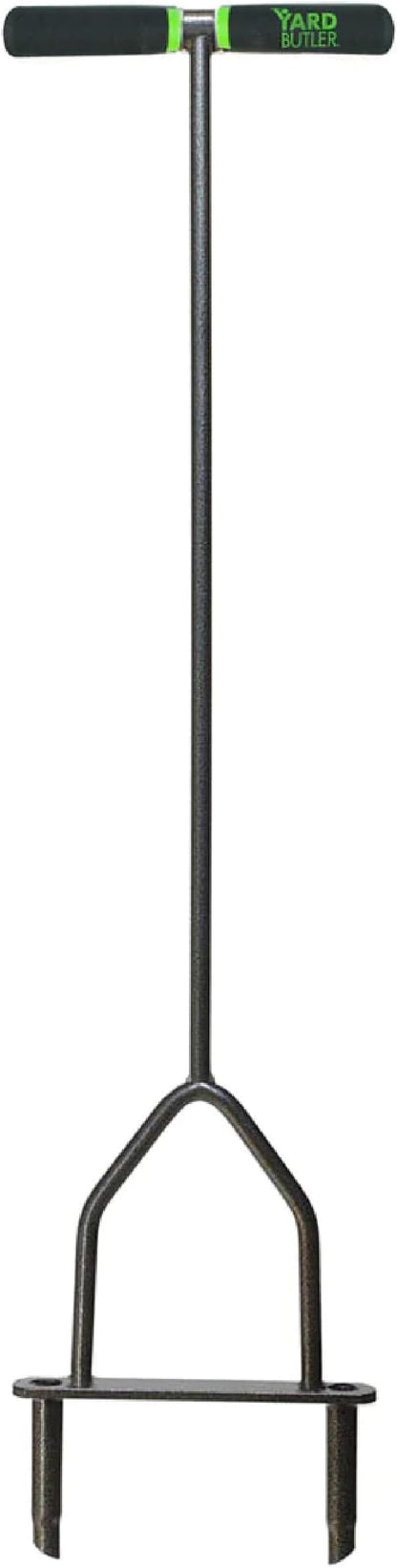 Yard Butler Manual Lawn Coring Aerator - Core Aerator for Lawn Care - Loosen Compacted Soil - Dethatcher Garden Tool for Lawn Health - Plug Core Soil Aeration Tool - Gray, 37 Inches