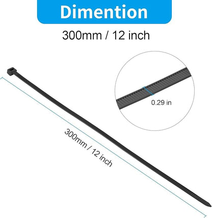 XINGO 12 Inch Black Zip Ties Heavy Duty 100 Pack, 120 LBS Tensile Strength, Premium Nylon Cable Wire Ties, Self-locking Plastic Ties for Indoor and Outdoor Use