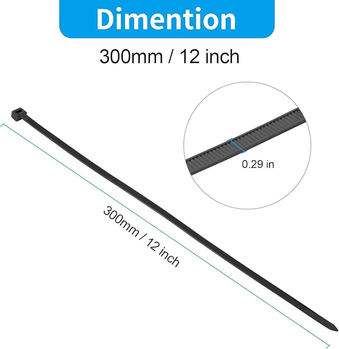 XINGO 12 Inch Black Zip Ties Heavy Duty 250 Pack, 120 LBS Tensile Strength, Premium Nylon Cable Wire Ties, Self-locking Plastic Ties for Indoor and Outdoor Use