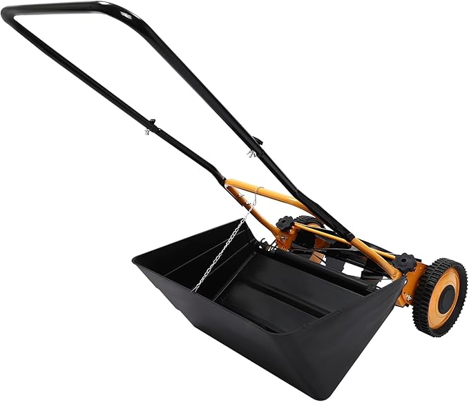 16-Inch Cutting Width Manual Push Reel Lawn Mower with Collection Bag, Four 5-Edged Blades Wheeled Lawn Mower Hand Push Lawn Mower Push Lawn Sweeper Grass Catcher Manual Lawn Dethatcher (16 Inch)