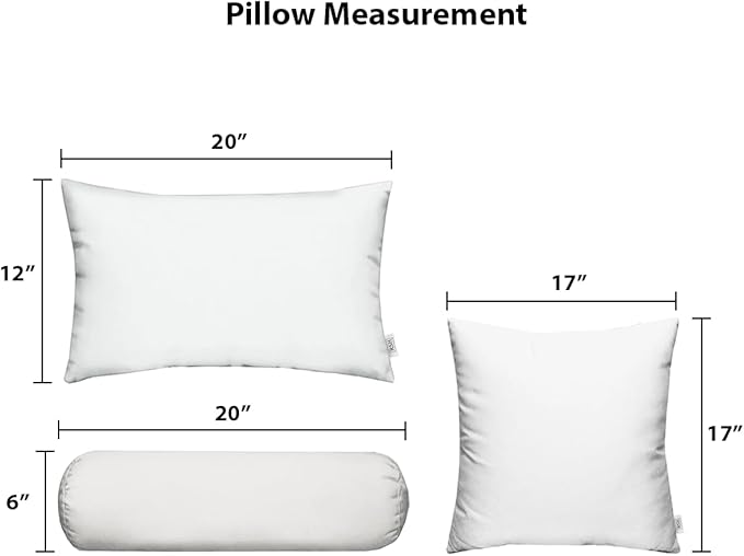 RSH DECOR: 6-Pack Pillow Set | All-Weather Spun Fabric | Water & Fade-Resistant | 17" Square, 20" x 12" Lumbar, 20" x 6" Neck Roll | Outdoor Pillows for Patio Furniture | Navy Blue