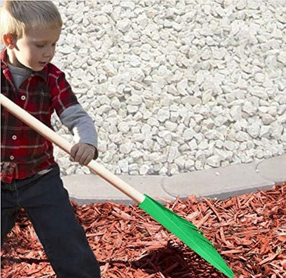 Rakes with Hardwood Handle, Durable Plastic Head to Sweep Leaves in Lawn and Tidying Up The Garden, 34" (Green), 6 Pack