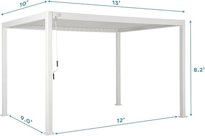 Mirador 111S Round Louvered Pergola Gazebo, 10Ft x 13Ft, Full Aluminum Frame, Adjustable Roof, Outdoor, Durable, White